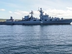 The Russian Varyag missile cruiser of the Pacific Fleet is seen after a military exercise near Yuzhno-Sakhalinsk, on Sakhalin Island, Russia, on Thursday, Aug. 13, 2026.