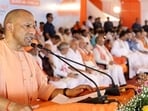 UP CM Yogi Adityanath speaking at Hindu Gaurav Diwas marking former CM Kalyan Singh’s death anniversary in Lucknow. (HT photo)