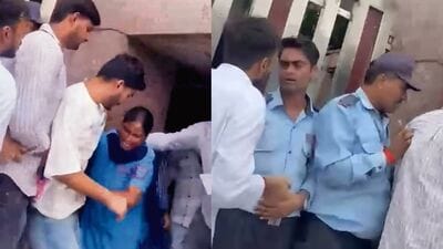 A grab from a recent Reel showing DUSU campaigners jostling with security guards outside Rajdhani College.