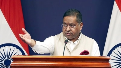 MEA Spokesperson Randhir Jaiswal addresses a press conference, in New Delhi on Friday. (ANI Video Grab) MEA Spokesperson Randhir Jaiswal addresses a press conference, in New Delhi on Friday. (ANI Video Grab)