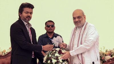 Union Home Minister Amit Shah being felicitated by Tamil Nadu Chief Minister S Joseph Vijay at the 31st Southern Regional Council Meeting at Mahabalipuram, in Chengalpattu on Thursday. (@CMOTamilnadu) Union Home Minister Amit Shah being felicitated by Tamil Nadu Chief Minister S Joseph Vijay at the 31st Southern Regional Council Meeting at Mahabalipuram, in Chengalpattu on Thursday. (@CMOTamilnadu)