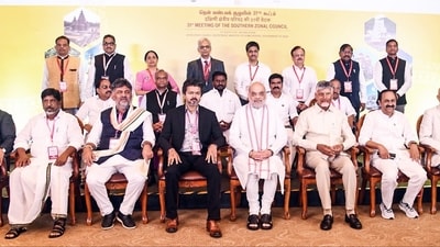 Union Home Minister Amit Shah, Tamil Nadu Chief Minister S. Joseph Vijay, Karnataka Chief Minister DK Shivakumar, Keralam Chief Minister V. D. Satheesan, Andhra Pradesh Chief Minister N Chandrababu Naidu, Karnataka Minister Priyank Kharge and others pose for group picture at the 31st Southern Zonal Council meeting. (ANI) Union Home Minister Amit Shah, Tamil Nadu Chief Minister S. Joseph Vijay, Karnataka Chief Minister DK Shivakumar, Keralam Chief Minister V. D. Satheesan, Andhra Pradesh Chief Minister N Chandrababu Naidu, Karnataka Minister Priyank Kharge and others pose for group picture at the 31st Southern Zonal Council meeting. (ANI)