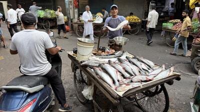 At Chitli Qabar Chowk, street trader Parvez sells fish from a cart stationed at the centre of the square. (HT Photo) At Chitli Qabar Chowk, street trader Parvez sells fish from a cart stationed at the centre of the square. (HT Photo)