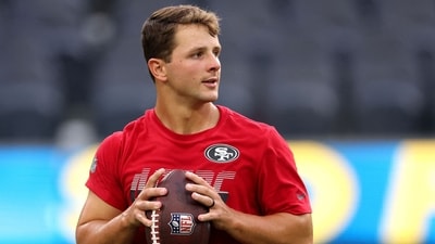 Brock Purdy #13 of the San Francisco 49ers warms up before the preseason game against the Los Angeles Chargers. (Getty Images via AFP) Brock Purdy #13 of the San Francisco 49ers warms up before the preseason game against the Los Angeles Chargers. (Getty Images via AFP)