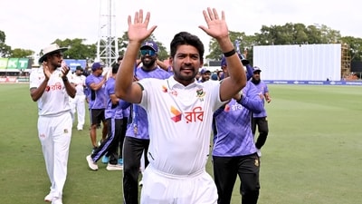 Bangladesh captain Najmul Hossain Shanto waves to the fans after his team's victory in the first Test. (AFP) Bangladesh captain Najmul Hossain Shanto waves to the fans after his team's victory in the first Test. (AFP)
