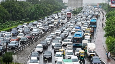 New Delhi: Traffic congestion is witnessed at the Akshardham-NH 24 intersection following rainfall, in New Delhi, Thursday, Aug. 6, 2026. (PTI/File) New Delhi: Traffic congestion is witnessed at the Akshardham-NH 24 intersection following rainfall, in New Delhi, Thursday, Aug. 6, 2026. (PTI/File)