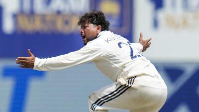 Galle: India's Kuldeep Yadav appeals for an unsuccessful wicket on day three of the first test cricket match between India and Sri Lanka, in Galle, Sri Lanka, Monday, Aug. 17, 2026. (PTI Photo/Shailendra Bhojak)(PTI08_17_2026_000194A) (PTI) Galle: India's Kuldeep Yadav appeals for an unsuccessful wicket on day three of the first test cricket match between India and Sri Lanka, in Galle, Sri Lanka, Monday, Aug. 17, 2026. (PTI Photo/Shailendra Bhojak)(PTI08_17_2026_000194A) (PTI)