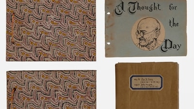 This image shows "A Thought for the Day", a collection of 688 reflections written by Mahatma Gandhi to Anand T Hingorani across 23 months, sold for ₹16.20 crore at a Saffronart auction. (File Photo/PTI) This image shows "A Thought for the Day", a collection of 688 reflections written by Mahatma Gandhi to Anand T Hingorani across 23 months, sold for ₹16.20 crore at a Saffronart auction. (File Photo/PTI)