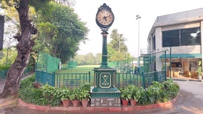 To mark the Chandigarh Golf Club’s Diamond jubilee, a commemorative clock has been installed on its premises. (HT Photo)