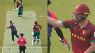 Moises Henriques scored a T20I century for Portugal. (Screengrabs from X) Moises Henriques scored a T20I century for Portugal. (Screengrabs from X)