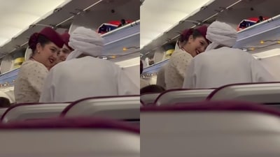 A flight attendant had won praise online after showing patience and care towards an elderly passenger who struggled to walk. (Instagram/afrideen_official_ig) A flight attendant had won praise online after showing patience and care towards an elderly passenger who struggled to walk. (Instagram/afrideen_official_ig)