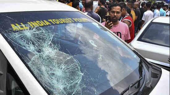 A Khasi Students’ Union rally, organised as part of its agitation over a five-point charter of demands, descended into violence across Shillong (PTI)
