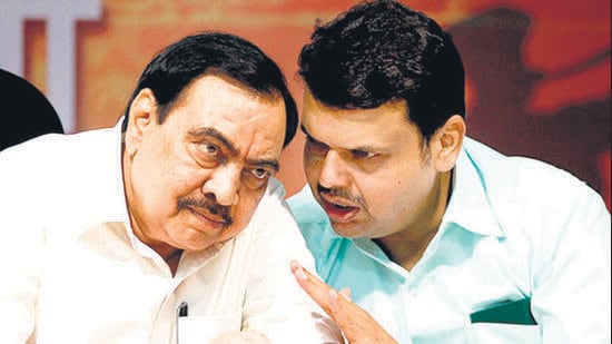 BJP leaders Eknath Khadse and Devendra Fadnavis announced that BJP-Shiv Sena alliance had come to an end. (Kunal Patil/HT photo)