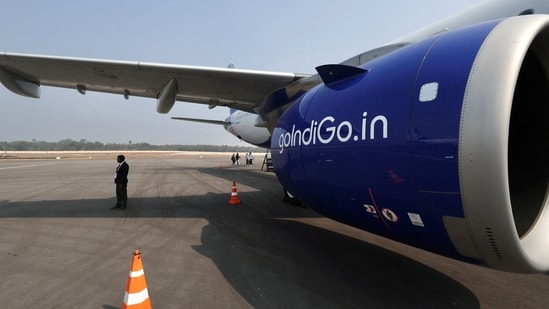 FILE PHOTO: An IndiGo Airbus A321neo is displayed during the Wings India 2026 civil aviation event at Begumpet airport in Hyderabad, India, January 29, 2026. REUTERS/Priyanshu Singh/File Photo