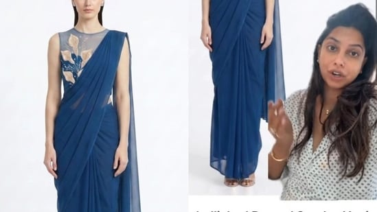 Entrepreneur and content creator Arshia Moorjani’s Reel questioning why the garment was marketed as a “dress” when it clearly resembles a saree quickly went viral (347K views), and sparked widespread criticism of the label (Photo: Instagram)