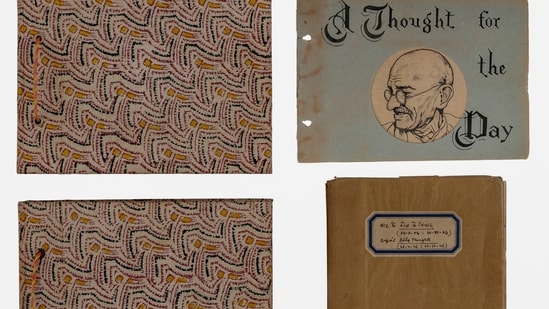 This image shows "A Thought for the Day", a collection of 688 reflections written by Mahatma Gandhi to Anand T Hingorani across 23 months, sold for <span class='webrupee'>₹</span>16.20 crore at a Saffronart auction.