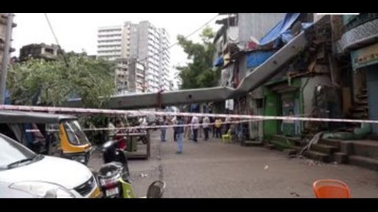 The crane fell onto overhead electrical wires. (IANS)