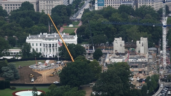 The helipad and ballroom under construction at the White House in Washington, D.C., US.