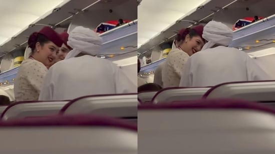 A flight attendant had won praise online after showing patience and care towards an elderly passenger who struggled to walk.