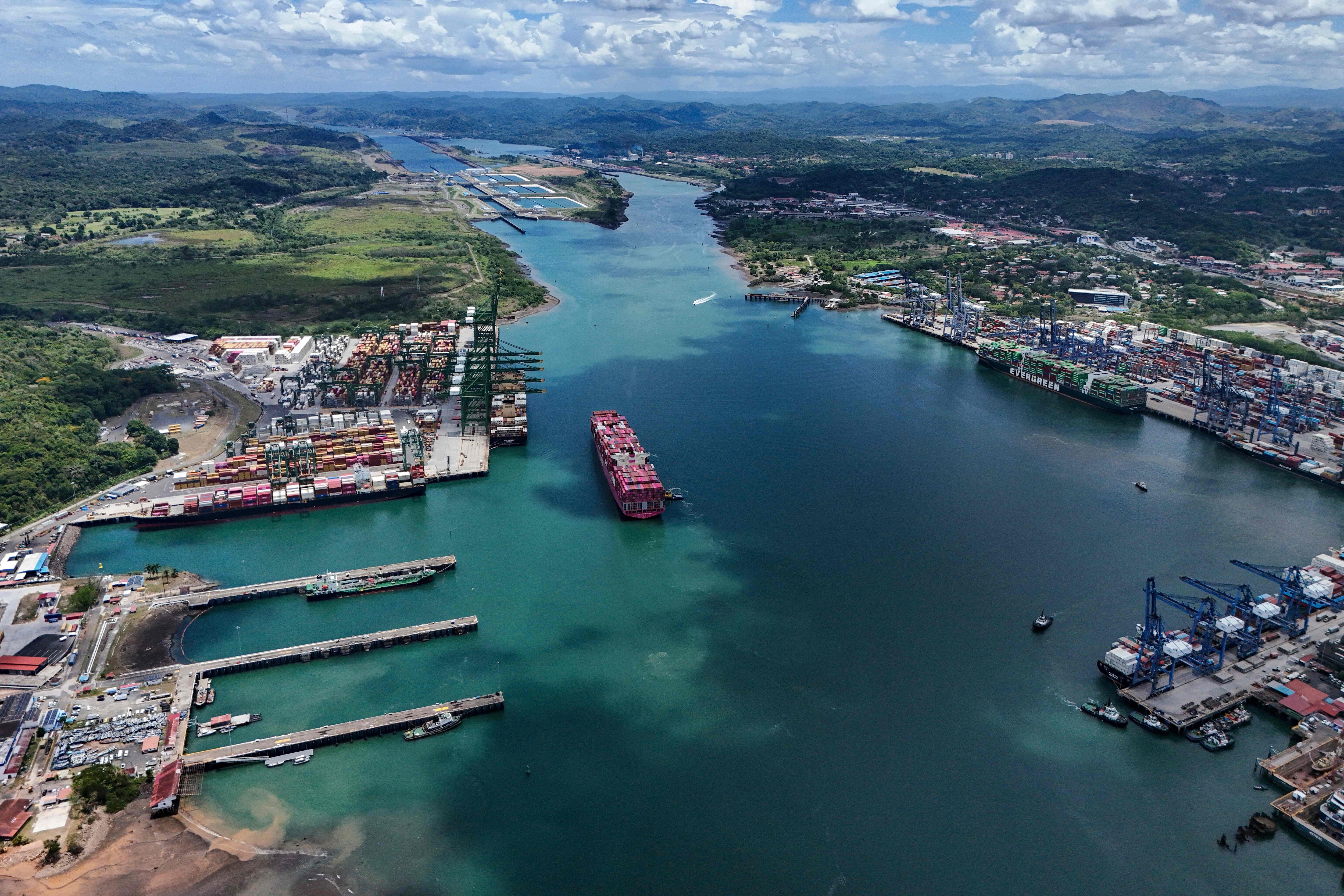 A container ship enters the Panama Canal in Panama City. (AFP File)