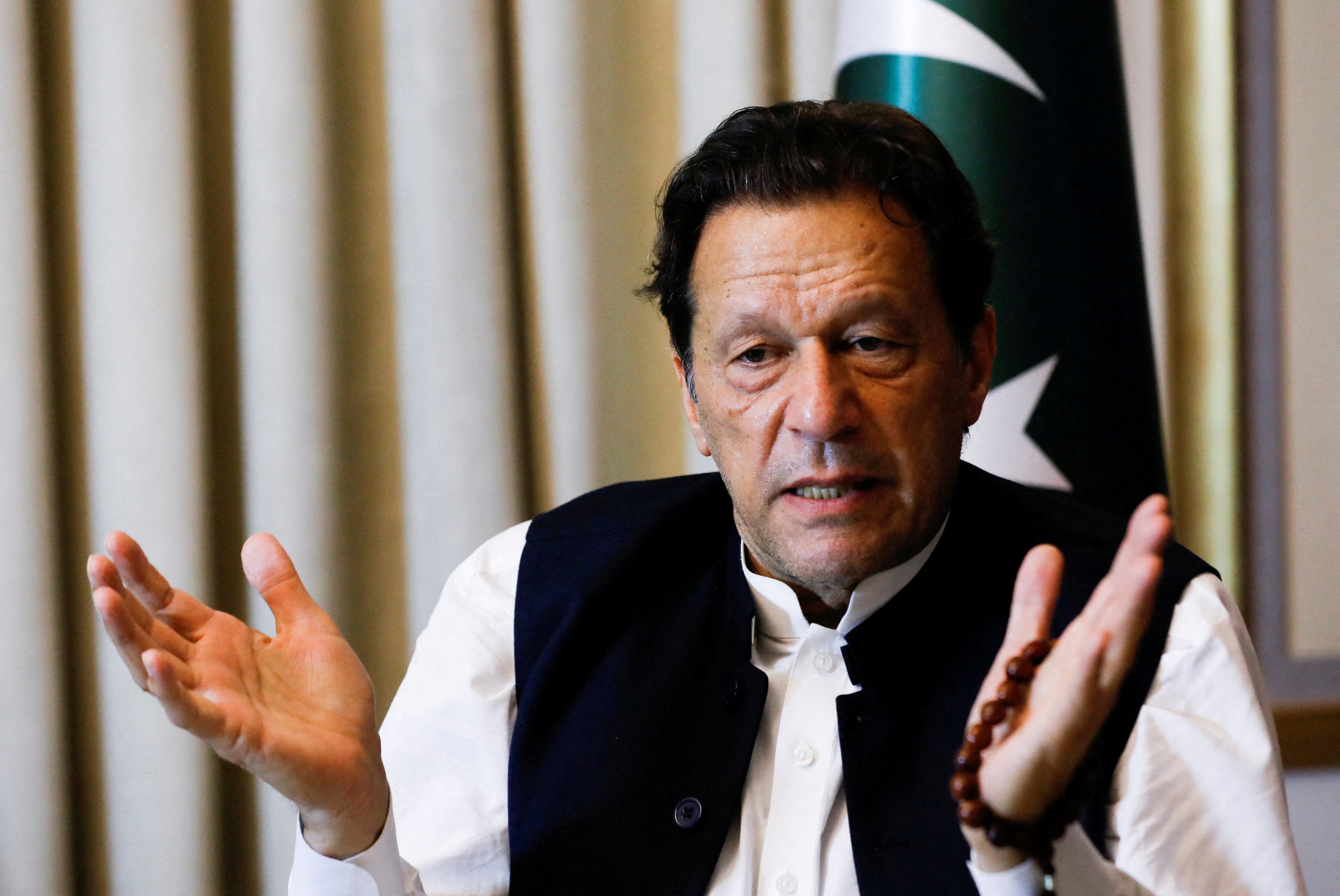 FILE PHOTO: Former Pakistani Prime Minister Imran Khan, gestures as he speaks with Reuters during an interview, in Lahore, Pakistan March 17, 2023. REUTERS/Akhtar Soomro/File Photo (REUTERS)