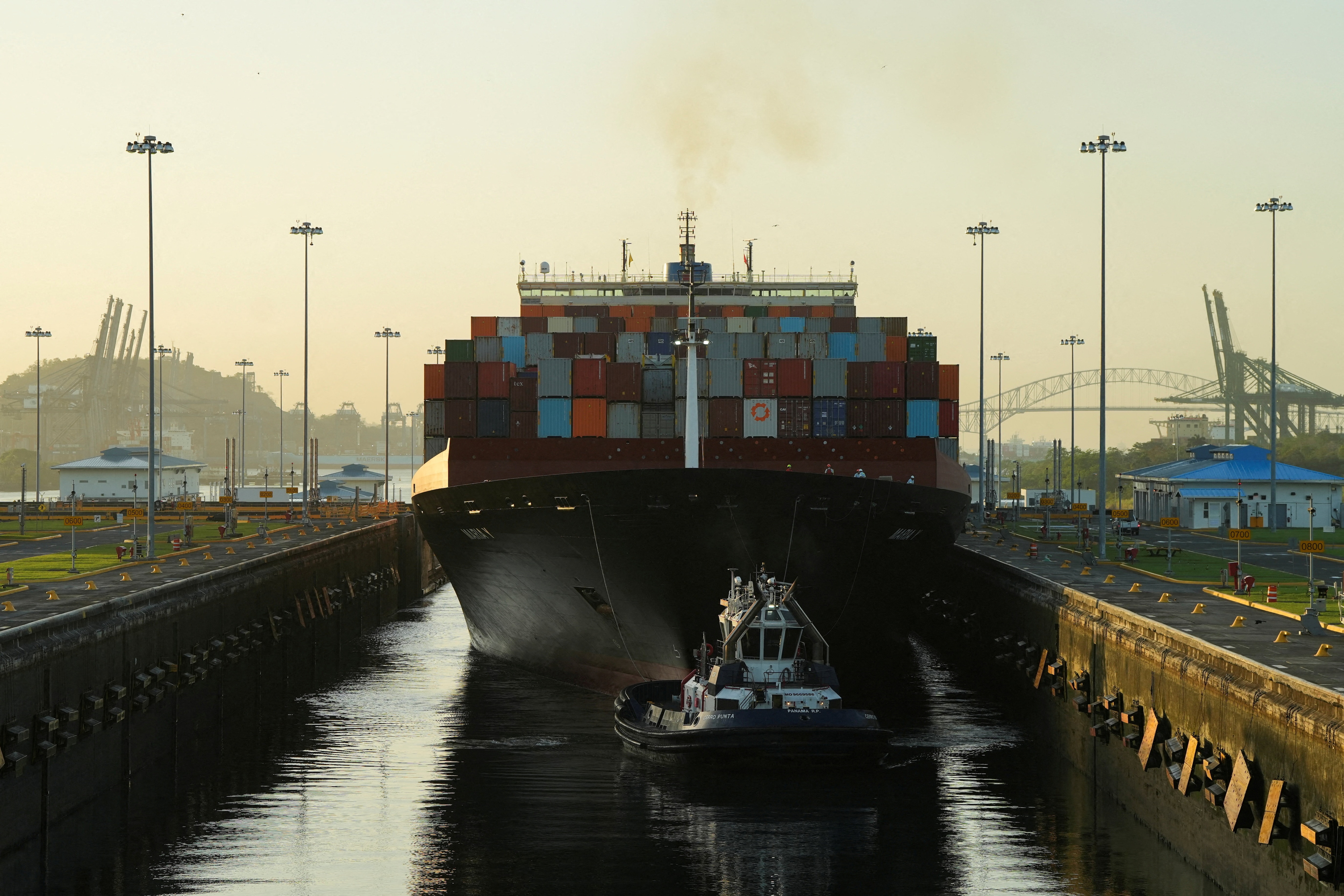 A Liberia-flagged cargo ship transits the Cocoli Locks at the Panama Canal. (Reuters File)