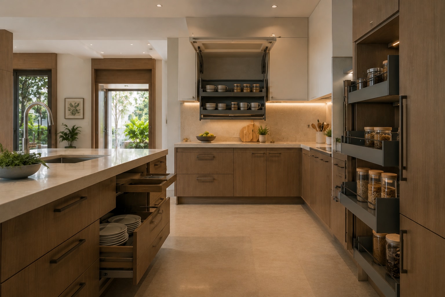 An accessible kitchen will have features like level flooring, pull-down upper storage with adequate lighting. (Picture credit: AI generated for representational purpose) An accessible kitchen will have features like level flooring, pull-down upper storage with adequate lighting. (Picture credit: AI generated for representational purpose)