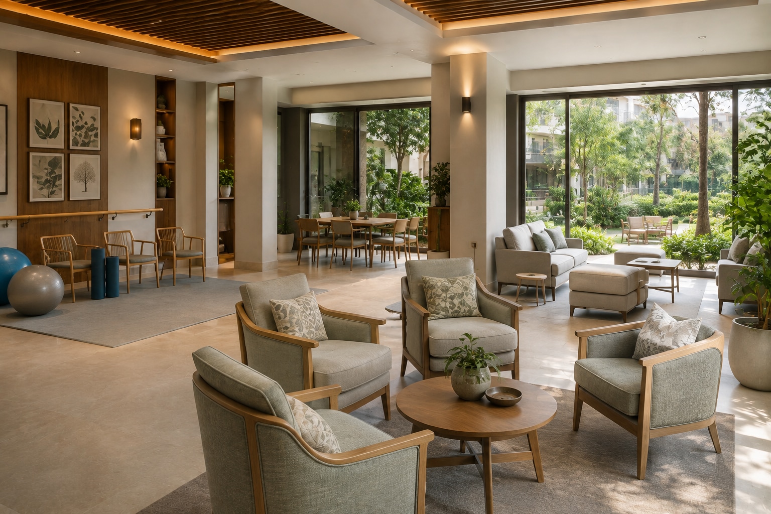 Social spaces are airy and full of greenery. (Picture credit: AI generated for representational purpose) Social spaces are airy and full of greenery. (Picture credit: AI generated for representational purpose)