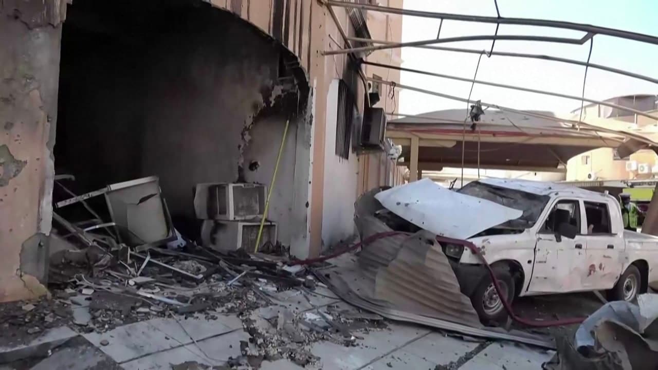 Damage to buildings and vehicles in Bahrain reportedly caused by debris from intercepted Iranian drones in June. Damage to buildings and vehicles in Bahrain reportedly caused by debris from intercepted Iranian drones in June.