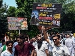  Protesters raise slogans as they participate in Reservation Hatao Andolan stir (ANI)