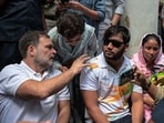 Leader of Opposition in Lok Sabha Rahul Gandhi, along with Sahil Lochav, who suffered pellet gun injuries during the Jantar Mantar students' protest, at the Parliament Street Police Station to file a complaint. (ANI)