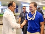 Pune, Aug 22 (ANI): Lok Sabha LoP Rahul Gandhi receives a warm welcome upon arrival at Pune Airport, in Pune on Saturday.