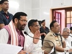 CM Nayab Singh Saini at the grievance redressal meeting. (Leena Dhankhar/HT Photo)