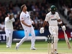 Ollie Robinson celebrates after taking the wicket of Abdullah Shafique.(Action Images via Reuters)