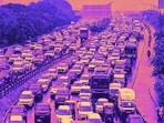 MPD-2047 has proposed three possible zones for congestion pricing: catchments around TOD nodes, Walled City and the Metropolitan City Centre.(Photo: PTI/Edited on Canva)
