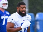 Ed Oliver of the Buffalo Bills participates in drills during training camp at St. John Fisher University on July 29.