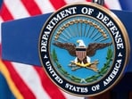 The Department of Defense seal is seen on the podium in the Press Briefing room at the Pentagon.(AP Photo)