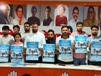 National Students Union of India (NSUI) announced their panel for the PUCSC elections at Congress Bhawan, Sector 35, Chandigarh, on Friday. (Rai Kumar/HT)