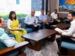 Union Health Minister JP Nadda reviews H1N1 influenza preparedness during a meeting, in New Delhi.