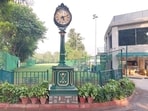 To mark the Chandigarh Golf Club’s Diamond jubilee, a commemorative clock has been installed on its premises. (HT Photo)