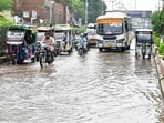 Waterlogging in Baihrana and other parts of the city on Saturday. (Anil Kumar Maurya/HT)