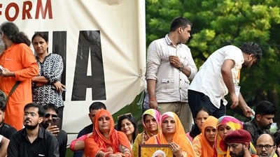 Reservation Reform Alliance (RRA) members stage “Reservation Reform Satyagraha” demonstration against caste-based reservation at Jantar Mantar, in New Delhi on Friday. (ANI) Reservation Reform Alliance (RRA) members stage “Reservation Reform Satyagraha” demonstration against caste-based reservation at Jantar Mantar, in New Delhi on Friday. (ANI)