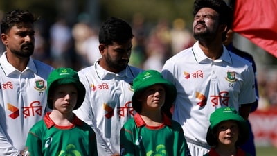 Bangladesh captain Najmul Hossain Shanto gets a reality check in Mackay. (AFP) Bangladesh captain Najmul Hossain Shanto gets a reality check in Mackay. (AFP)