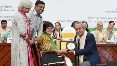 Debasmita Das, receiving the silver medal and best research award in Masters in Women Studies from Dr C S Pramesh, Chief Guest 86th convocation TISS. Debasmita Das, receiving the silver medal and best research award in Masters in Women Studies from Dr C S Pramesh, Chief Guest 86th convocation TISS.
