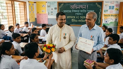 জাতীয় শিক্ষক পুরস্কারে ভূষিত হচ্ছেন পশ্চিমবঙ্গের দুই শিক্ষক। (ছবিটি প্রতীকী, সৌজন্যে ন্যানো ব্যানানা দিয়ে তৈরি) জাতীয় শিক্ষক পুরস্কারে ভূষিত হচ্ছেন পশ্চিমবঙ্গের দুই শিক্ষক। (ছবিটি প্রতীকী, সৌজন্যে ন্যানো ব্যানানা দিয়ে তৈরি)