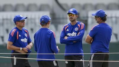 India's head coach Gautam Gambhir, second left, batting coach Sitanshu Kotak, right, captain Shubman Gill, second right, and chief selector Ajit Agarkar interact during a practice session ahead of the second Test cricket match between India and Sri Lanka, in Colombo. (PTI) India's head coach Gautam Gambhir, second left, batting coach Sitanshu Kotak, right, captain Shubman Gill, second right, and chief selector Ajit Agarkar interact during a practice session ahead of the second Test cricket match between India and Sri Lanka, in Colombo. (PTI)