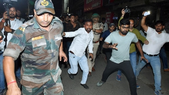 Ranchi, Aug 21 (ANI): Students during a protest against the Jharkhand government following the High Court's stay on the cancellation of the exam, in Ranchi on Friday. (ANI Photo)

