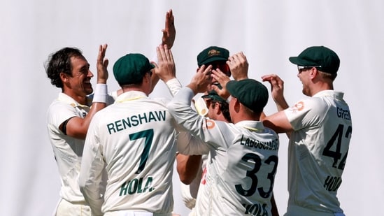 Australia celebrating a wicket in the second Test.