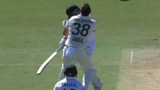 Josh Hazlewood collided with Taskin Ahmed.(X images)