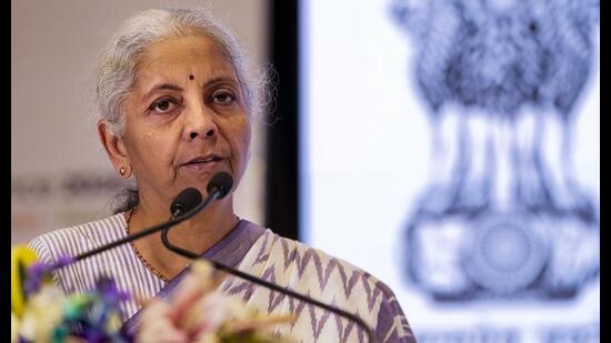 India’s Finance Minister Nirmala Sitharaman addresses top leadership and heads of Public Sector Banks (PSBs) and Financial Institutions at a conclave in New Delhi, on August 17. (PTI)